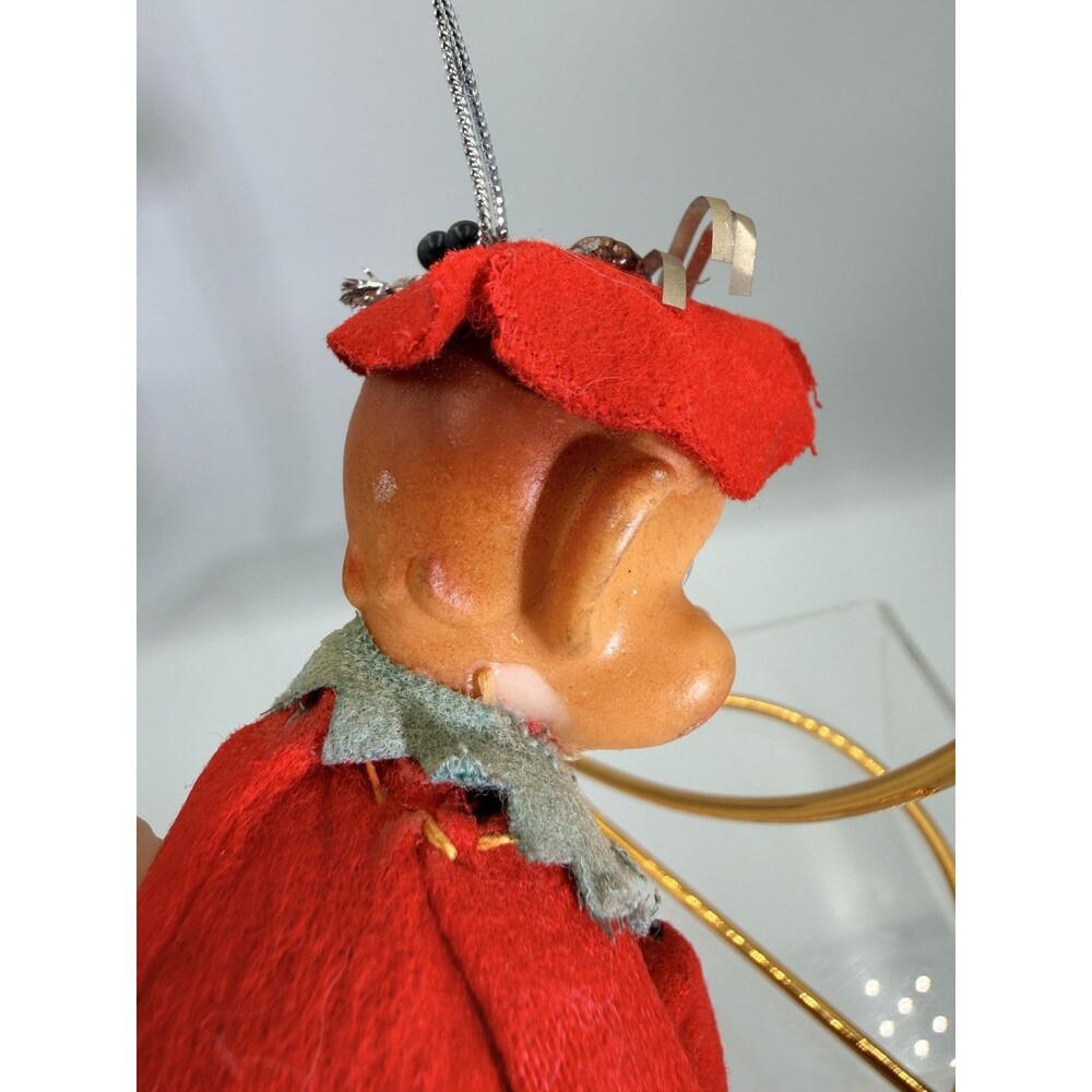 Vintage Christmas Elf Ornament Knee Hugger Red Felt Poseable Pixie Retro - Picture 11 of 13
